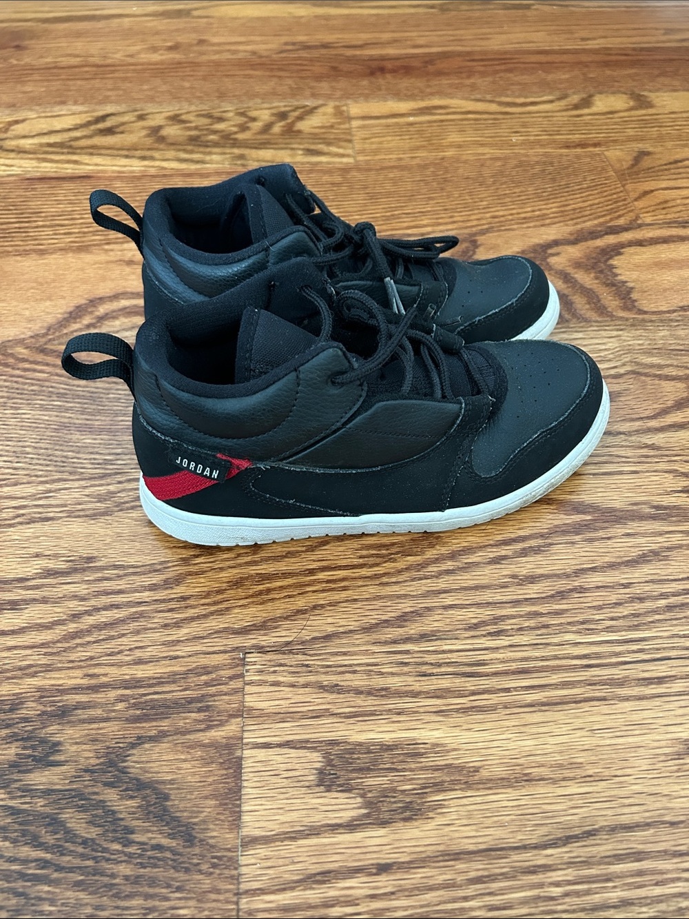 Jordan Kids Black and Red Mid-Top Sneakers with White Sole